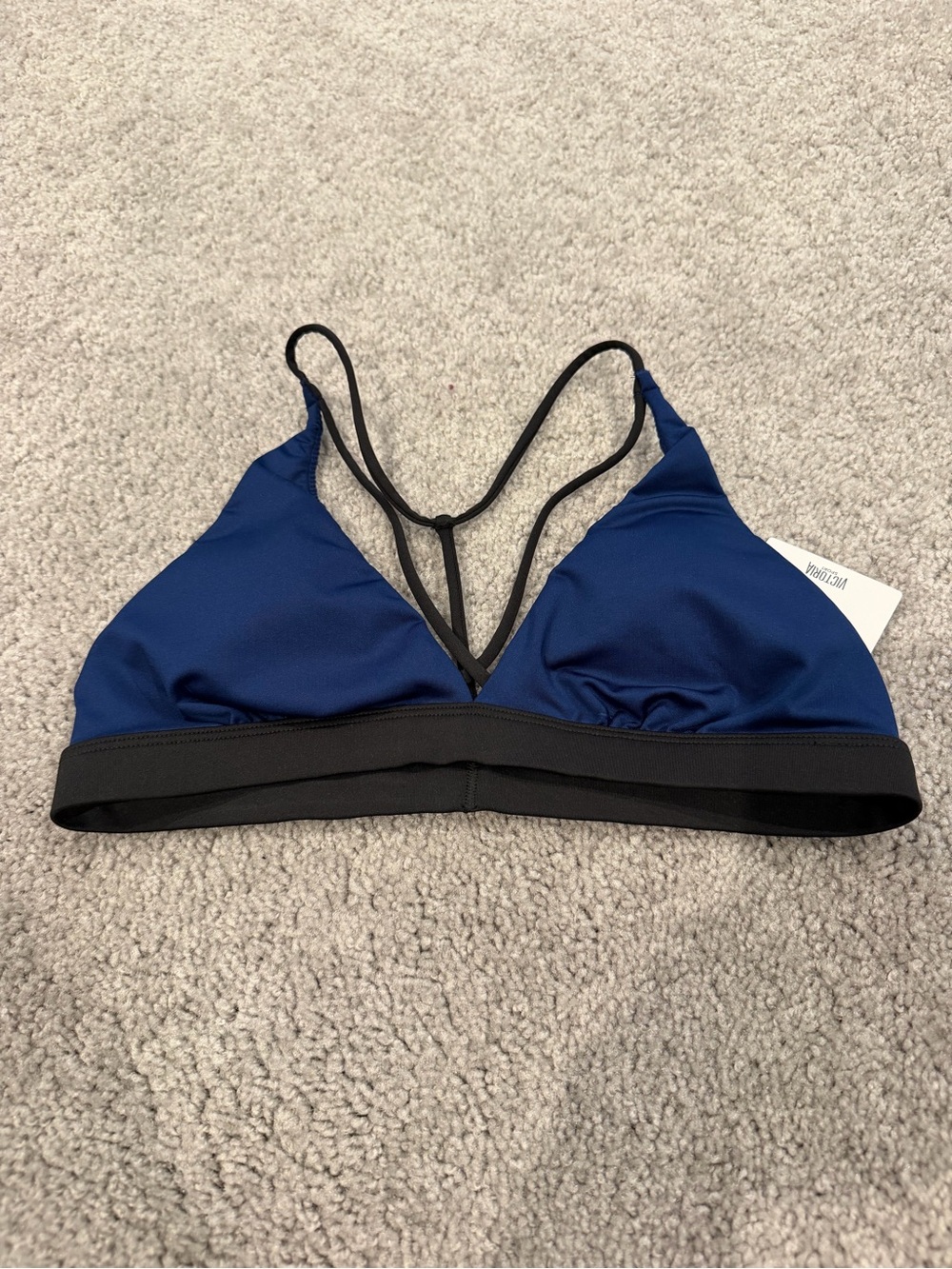 Navy Triangle Sports Bralette with Black Trim